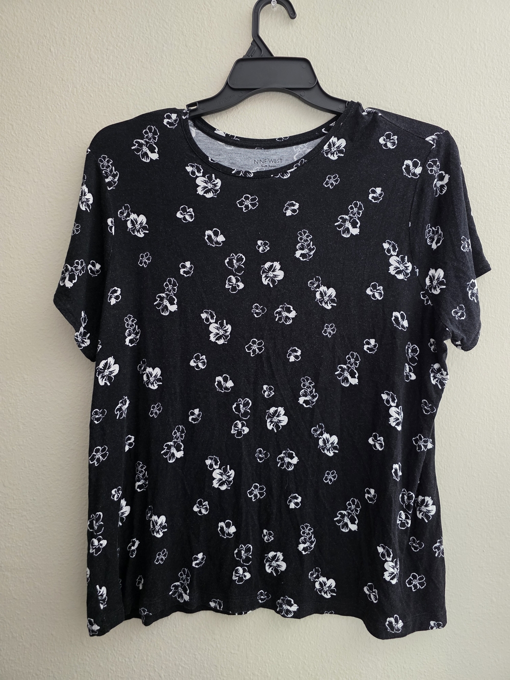Nine West Black Tee with White Floral Print